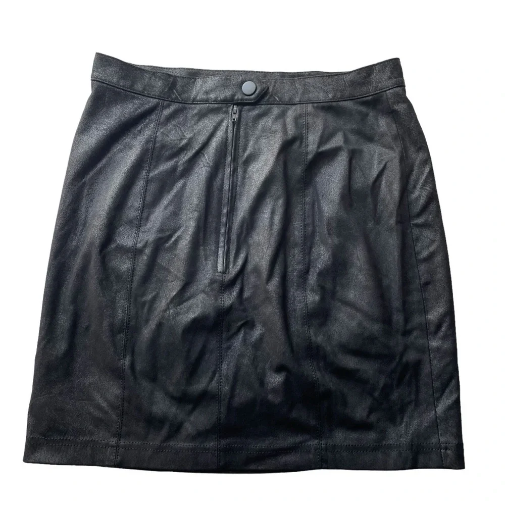 Free People Anthropologie Rumi Ruched Faux Suede Mini Skirt Black Size XSmall